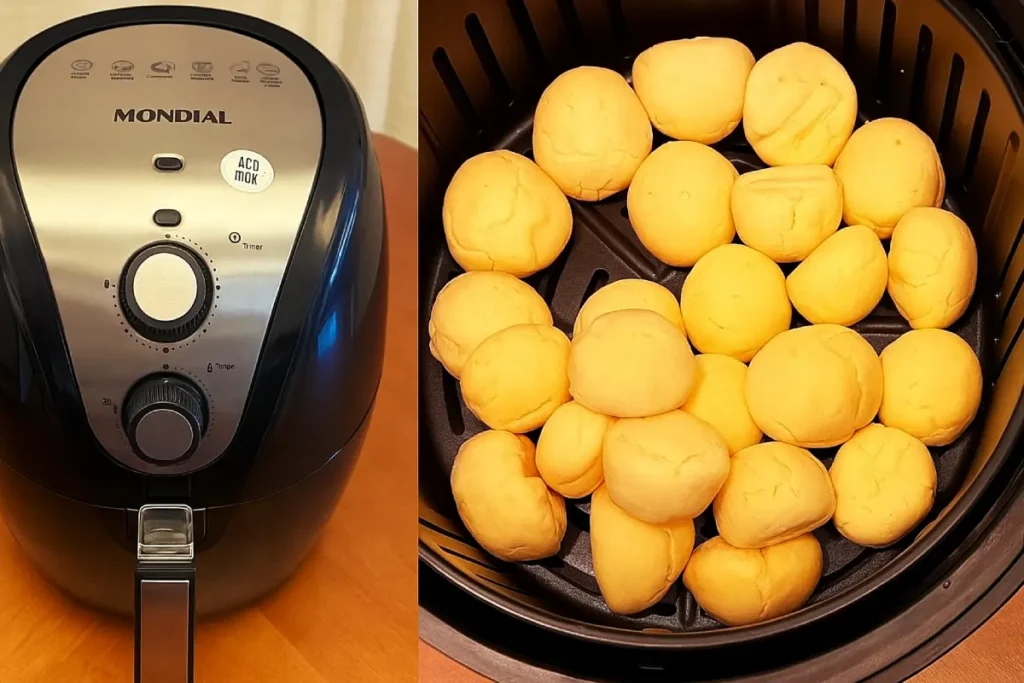 Fiz um pão de queijo na airfryer e ficou incrível. 2 receita pao de queijo na airfryer